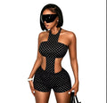 Cross polka dot one piece